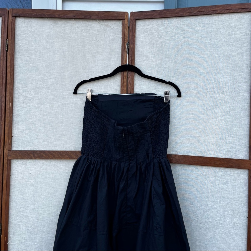 Anthropologie Black Cotton Poplin Strapless Smocked Pintuck Midi Dress - Medium - Picture 12 of 16